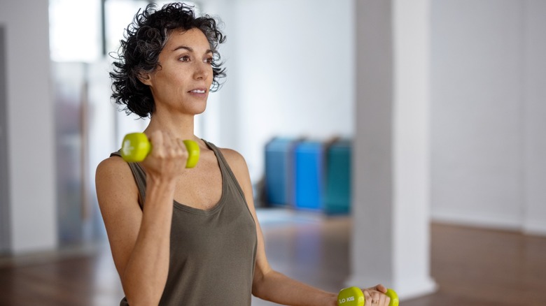 A woman lifting weights